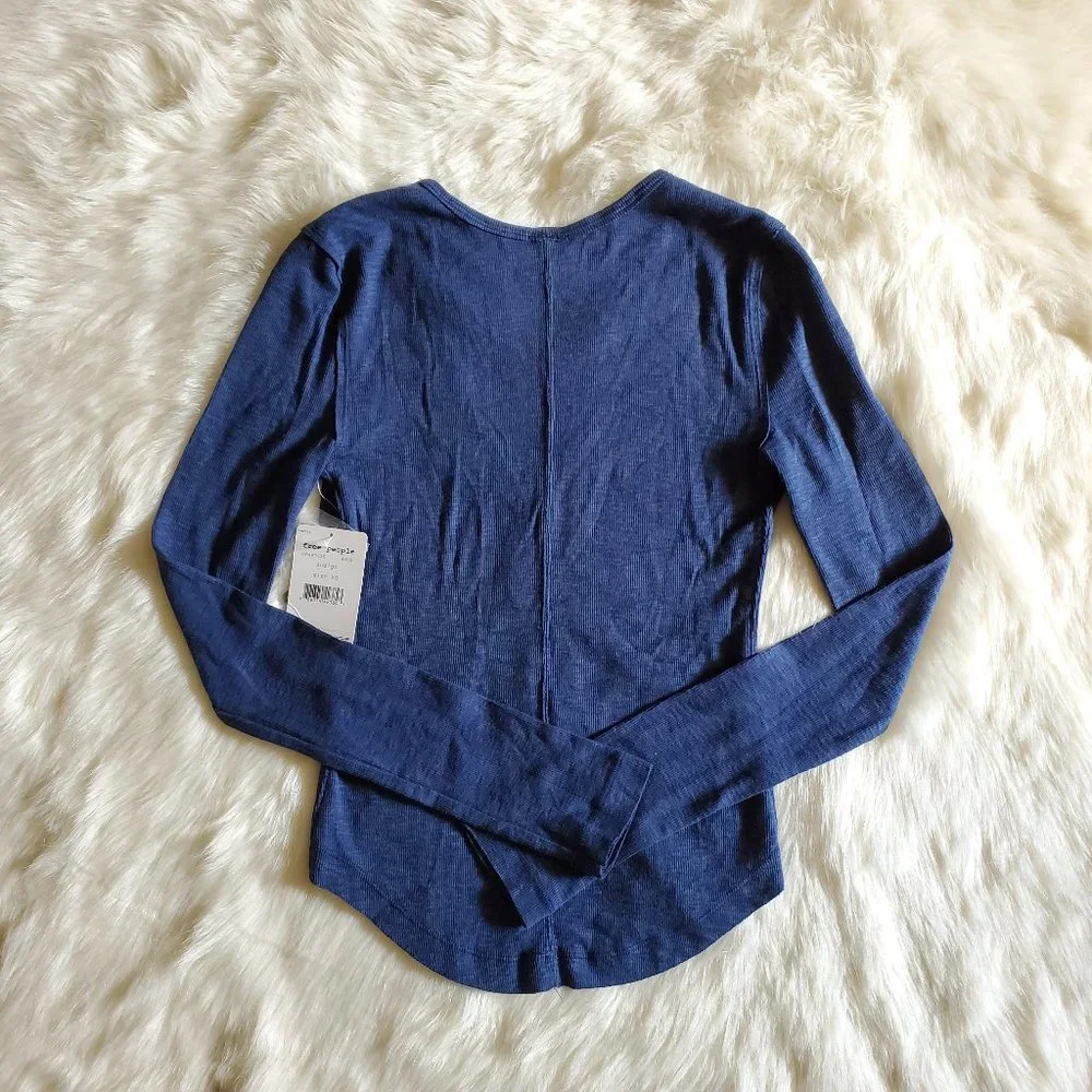 Free People Tate Keyhole Blue Layering Top XS NWT